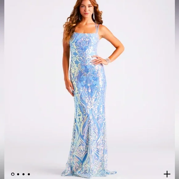 Windsor Dresses | Camilla Formal Sequin Lace-Up Mermaid Dress | Color: Blue/Silver | Size: 2 | Pm-30091317's Closet